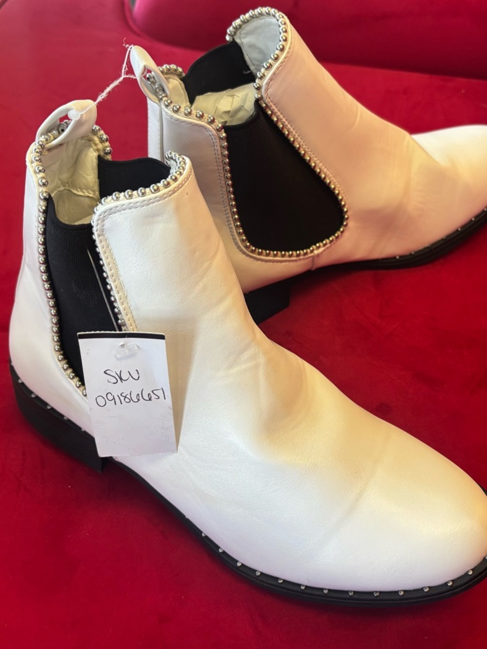 Chic White Ankle Boots with Silver Accents